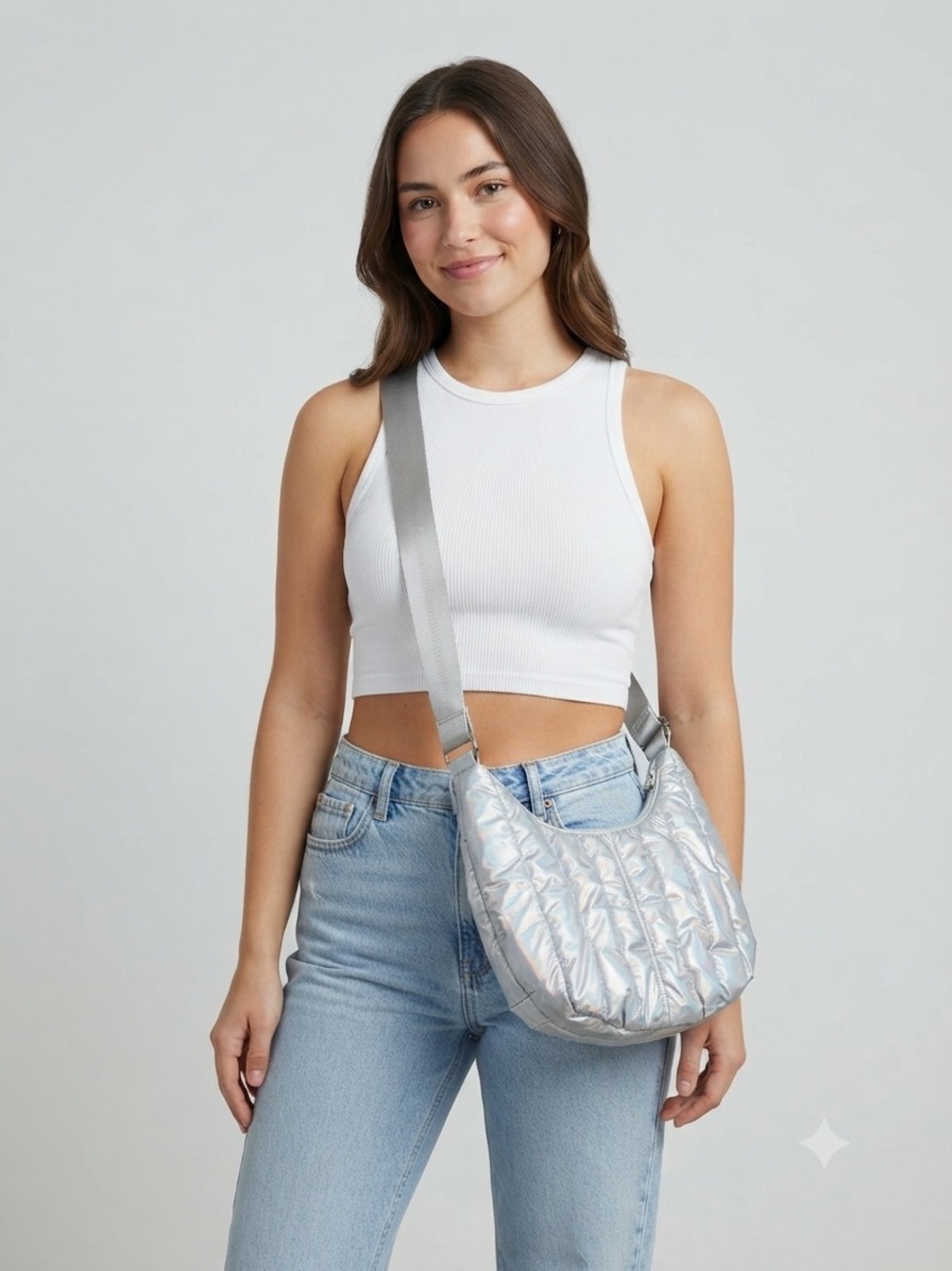 art class Iridescent Quilted Shoulder Bag - Silver